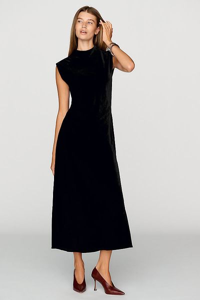 Maeve Charlette Velvet Mock Neck Midi Dress