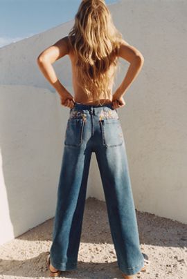 Maeve Colette Embroidered High-Rise Wide-Leg Full-Length Jeans