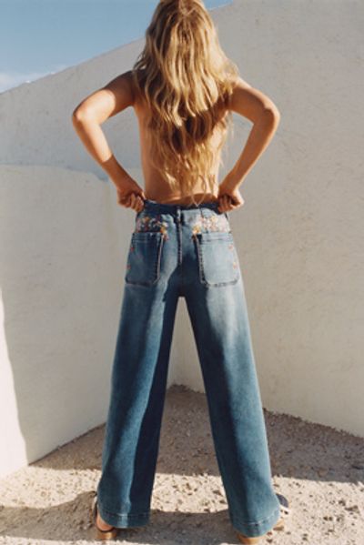 Maeve Colette Embroidered High-Rise Wide-Leg Full-Length Jeans