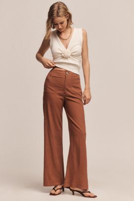 Maeve Colette European Linen Stretch Full-Length Wide-Leg Pants