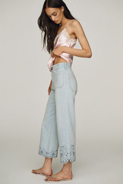 Maeve Colette Eyelet High-Rise Wide-Leg Cropped Jeans