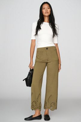 Maeve Colette Knit Cutwork High-Rise Wide-Leg Cropped Pants