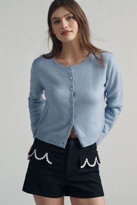 Maeve Colette Linen-Blend Daisy-Trim High-Rise Shorts