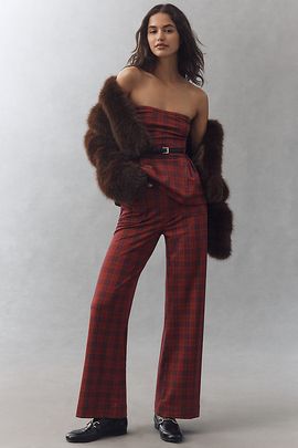 Maeve Colette Plaid High-Rise Wide-Leg Full-Length Pants