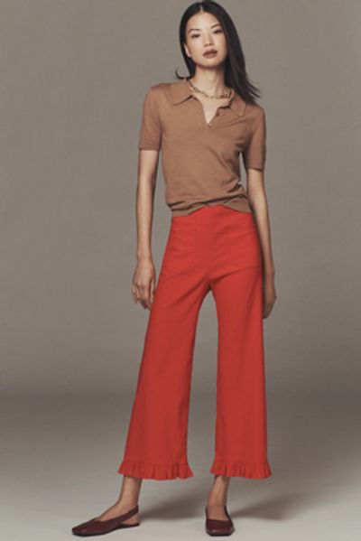Maeve Colette Ruffle-Hem High-Rise Wide-Leg Pants in Magic Fabric