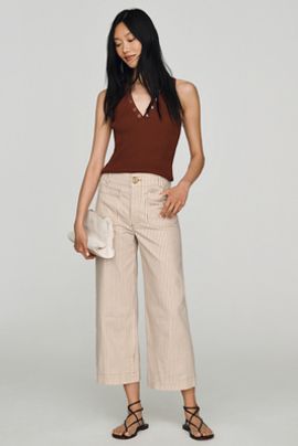 Maeve Colette Striped High-Rise Wide-Leg Cropped