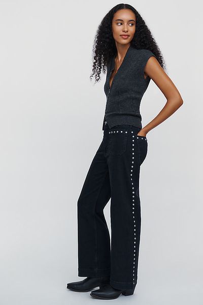 Maeve Colette Studded High Rise Wide Leg Full Length Jeans