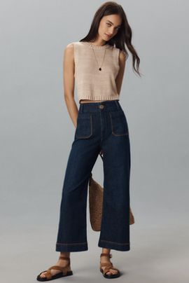 Maeve Colette Whipstitch Crop Wide-Leg Jeans by Maeve