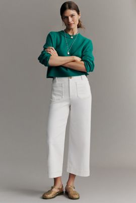Maeve Colette Whipstitch High-Rise Wide Leg Cropped Jeans