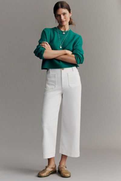 Maeve Colette Whipstitch High-Rise Wide Leg Cropped Jeans