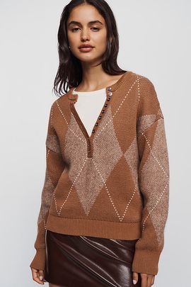 Maeve Cotton Blend Twofer Henley Sweater & Tee
