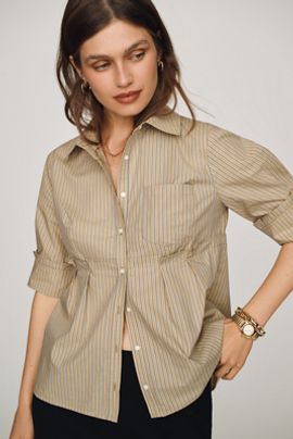 Maeve Cotton Contrast Buttondown Shirt