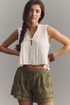 Maeve Cotton Linen Eyelet Shorts