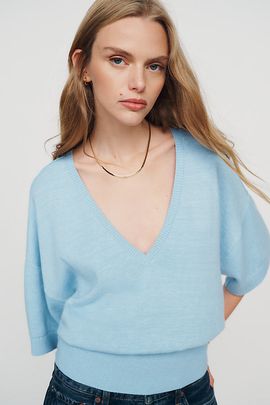 Maeve Cotton Merino Plunge V-Neck Sweater
