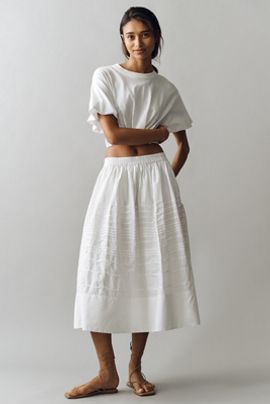 Maeve Cotton Pintuck Midi Skirt