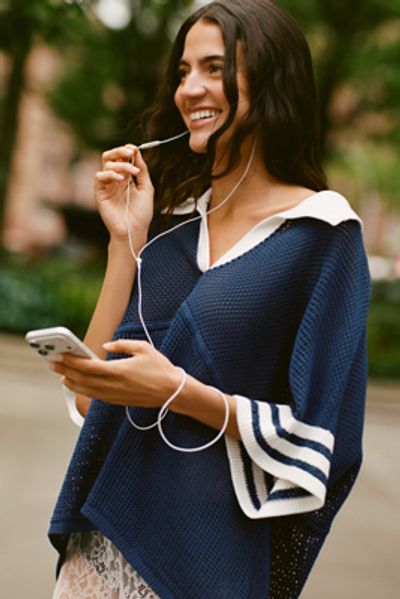 Maeve Cotton Short-Sleeve Varsity Sweater