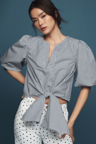 Maeve Cotton Tie-Front Blouse