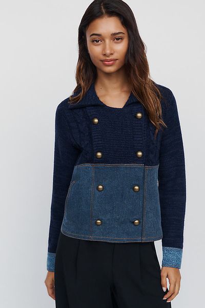 Maeve Cotton Wool Blend Denim Cardigan