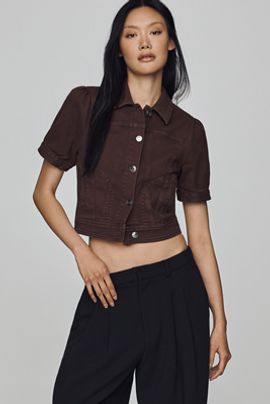Maeve Dame Puff-Sleeve Denim Jacket