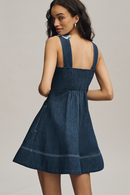 Maeve - Denim Embroidered Fit & Flare Mini Dress