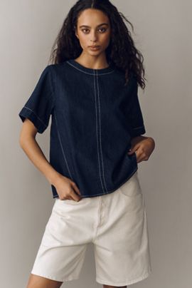 Maeve Emmy Denim Short-Sleeve Swing Blouse by Maeve