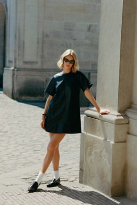 Maeve Emmy Faux Leather Short-Sleeve Mini Dress by Maeve