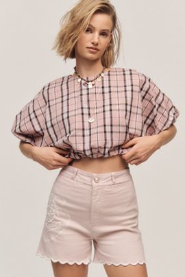 Maeve Ettie High-Rise Scallop Hem Shorts by Maeve