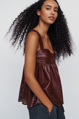 Maeve Faux-Leather Babydoll Tank Top