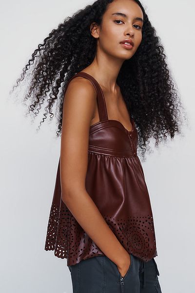 Maeve Faux-Leather Babydoll Tank Top