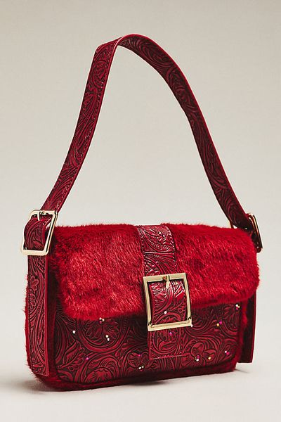 Maeve Fiona Faux Fur Buckle Shoulder Bag