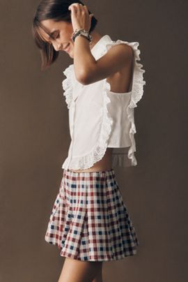 Maeve Godet Plaid Skirty Shorts