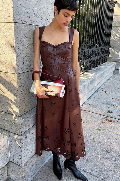 Maeve Jocelyn Faux Leather Cutwork Midi Dress