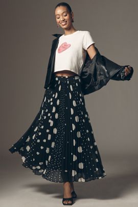 Maeve Kiki Sheer Pleated Maxi Skirt