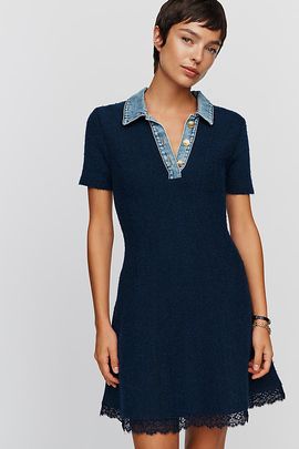 Maeve Knit Denim and Lace Mini Dress