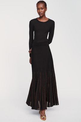 Maeve Knit Lurex Pleated Maxi Dress