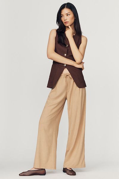 Maeve Landry Pleated Wide-Leg Trousers Pants