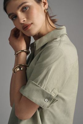 Maeve Larissa Cotton Button-Cuff Shirt Top