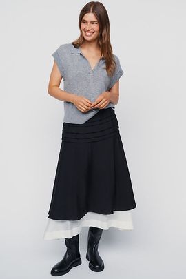 Maeve Layered Ruched Midi Skirt