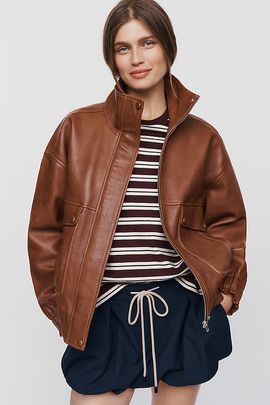 Maeve Leather Funnel Neck Jacket