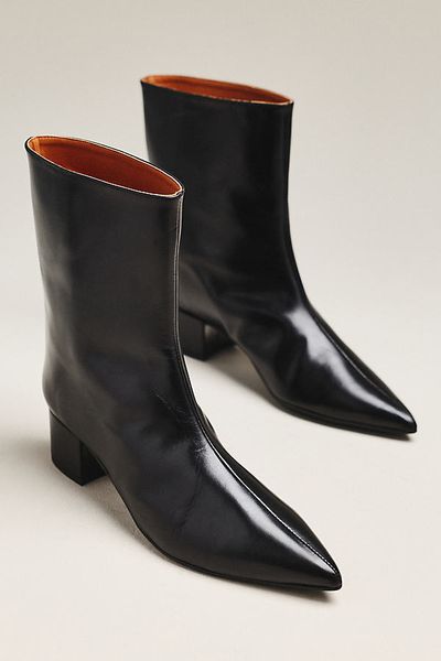 Maeve Leather Pointed-Toe Block Heel Boots