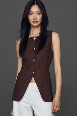 Maeve Linen Blend Cutaway Vest Jacket