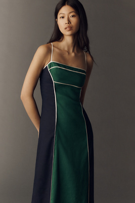 maeve linen blend appliqu midi dress Maeve Linen Colorblock Midi Dress