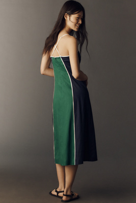 maeve linen blend appliqu midi dress Maeve Linen Colorblock Midi Dress