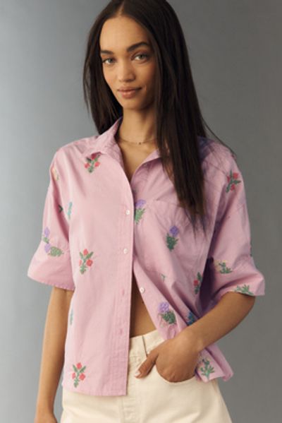 Maeve Mabel Boxy Embroidered Oxford Shirt by Maeve Top