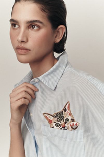 Maeve Mabel Boxy Oxford Embroidered Shirt Top