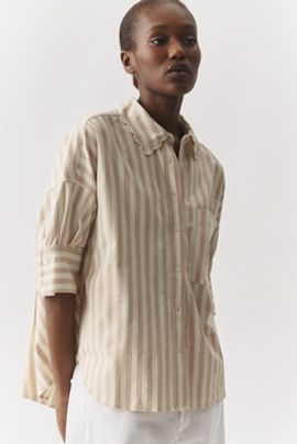 Maeve Mabel Boxy Oxford Scalloped Shirt Top