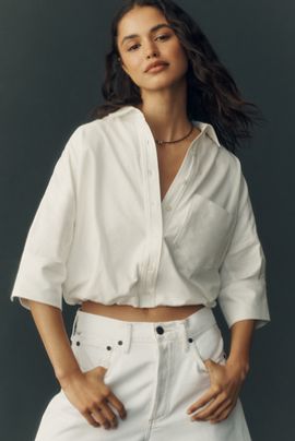 Maeve Mabel Bubble-Hem Oxford Shirt by Maeve Top