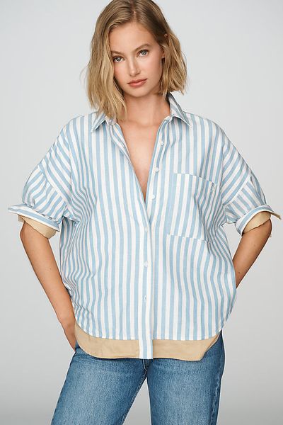 Maeve Mabel Contrast Boxy Oxford Shirt Top