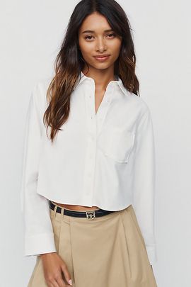 Maeve Merritt Cotton Stretch Cropped Buttondown Shirt