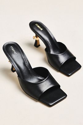 Maeve Metal Bow Open-Toe Mule Heels